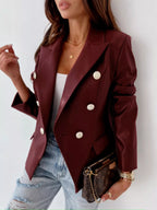 Lapel Collar Leather Blazer - Charmdeals