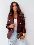 Lapel Collar Leather Blazer - Charmdeals