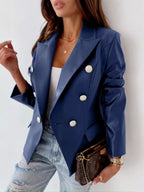 Lapel Collar Leather Blazer - Charmdeals