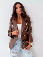 Lapel Collar Leather Blazer - Charmdeals
