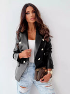 Lapel Collar Leather Blazer - Charmdeals