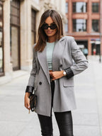 Lapel Collar Long Sleeve Blazer - Charmdeals