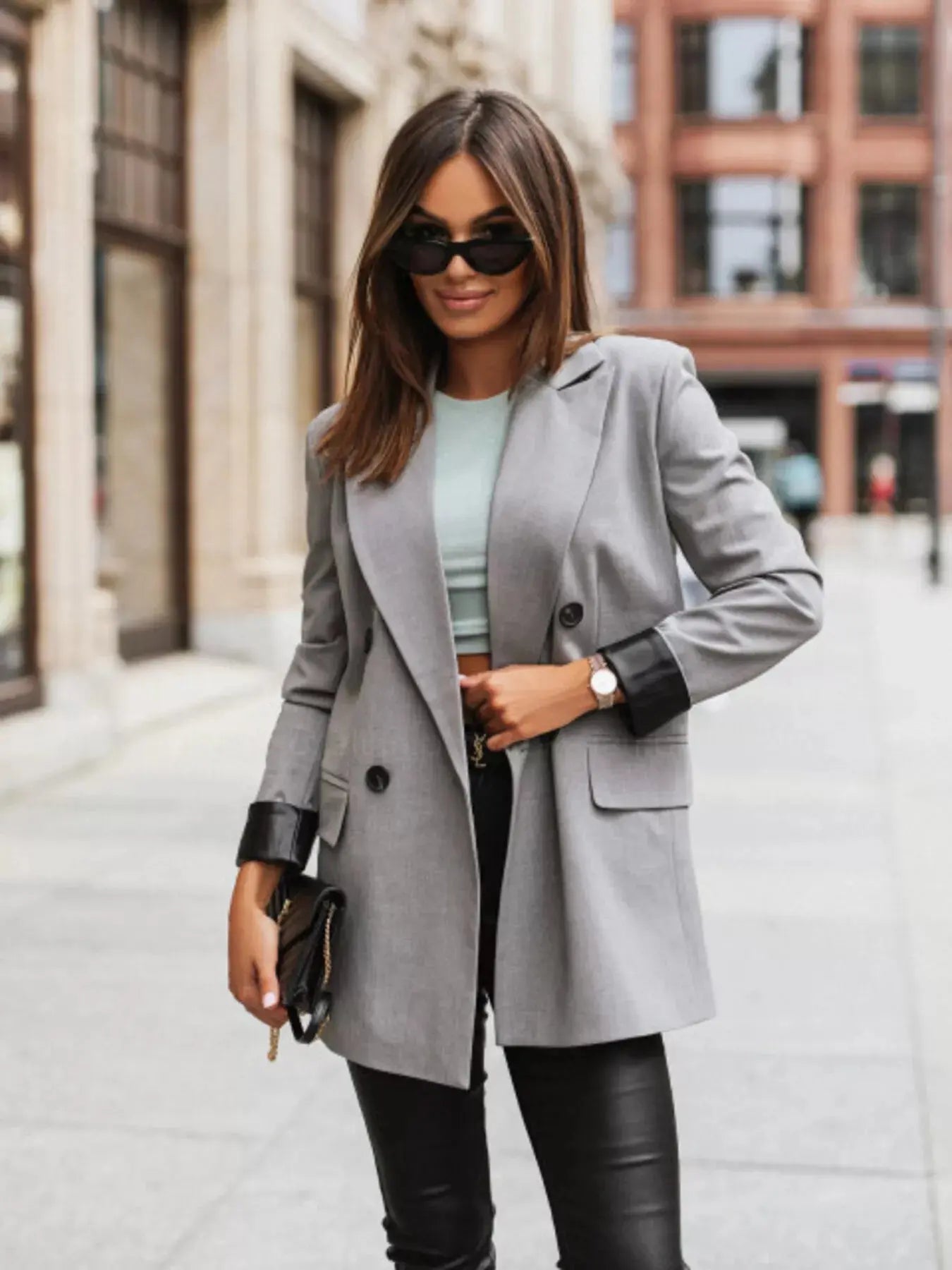 Lapel Collar Long Sleeve Blazer - Charmdeals