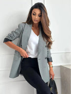 Lapel Collar Long Sleeve Blazer - Charmdeals