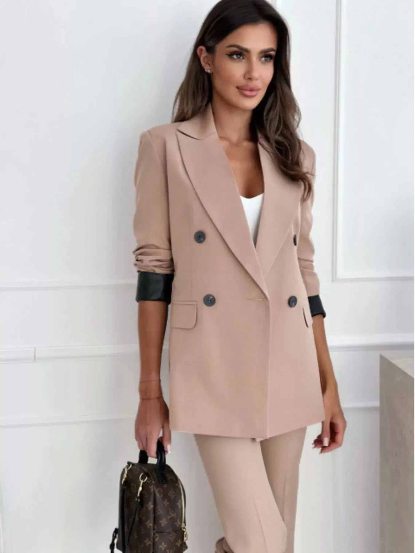 Lapel Collar Long Sleeve Blazer - Charmdeals