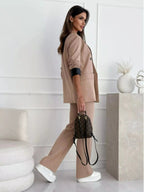 Lapel Collar Long Sleeve Blazer - Charmdeals