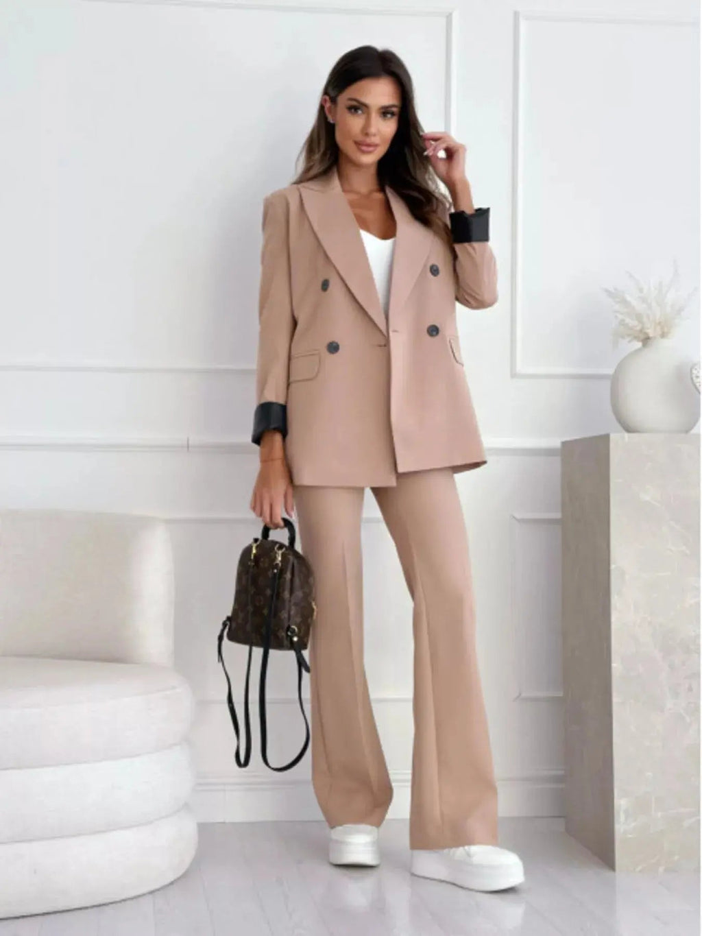 Lapel Collar Long Sleeve Blazer - Charmdeals