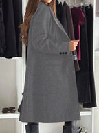 Lapel Collar Long Sleeve Coat - Charmdeals
