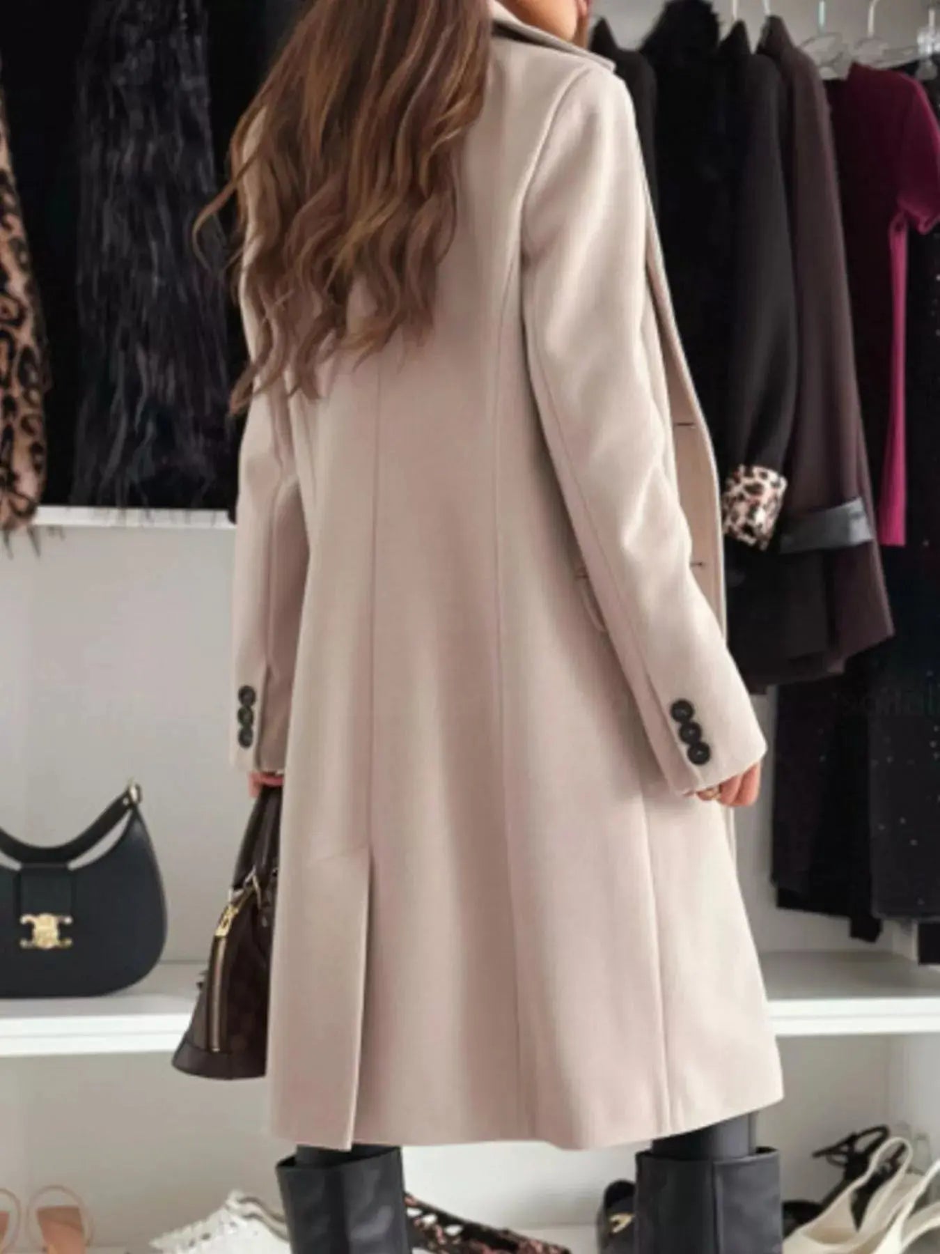 Lapel Collar Long Sleeve Coat - Charmdeals