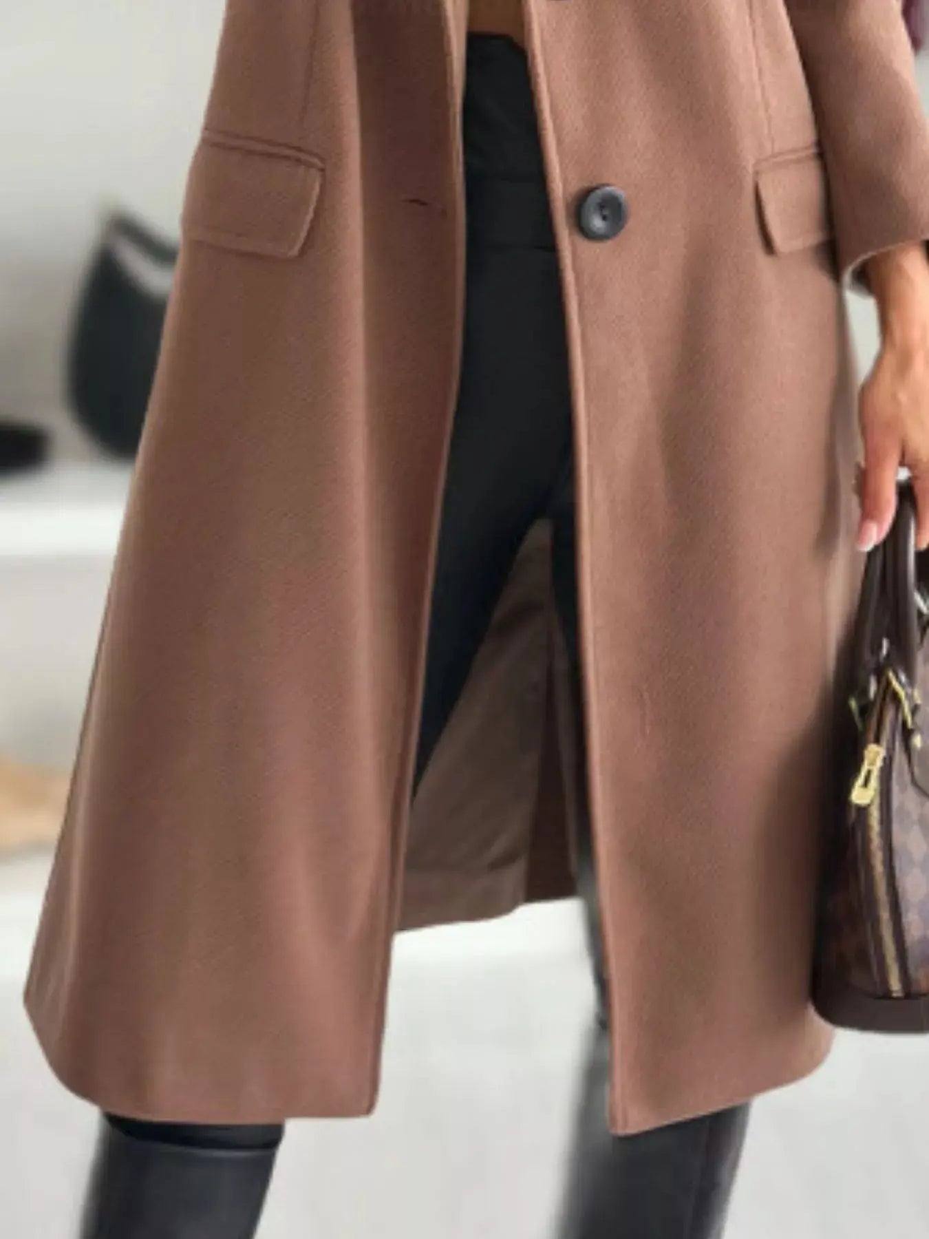 Lapel Collar Long Sleeve Coat - Charmdeals