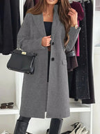 Lapel Collar Long Sleeve Coat - Charmdeals