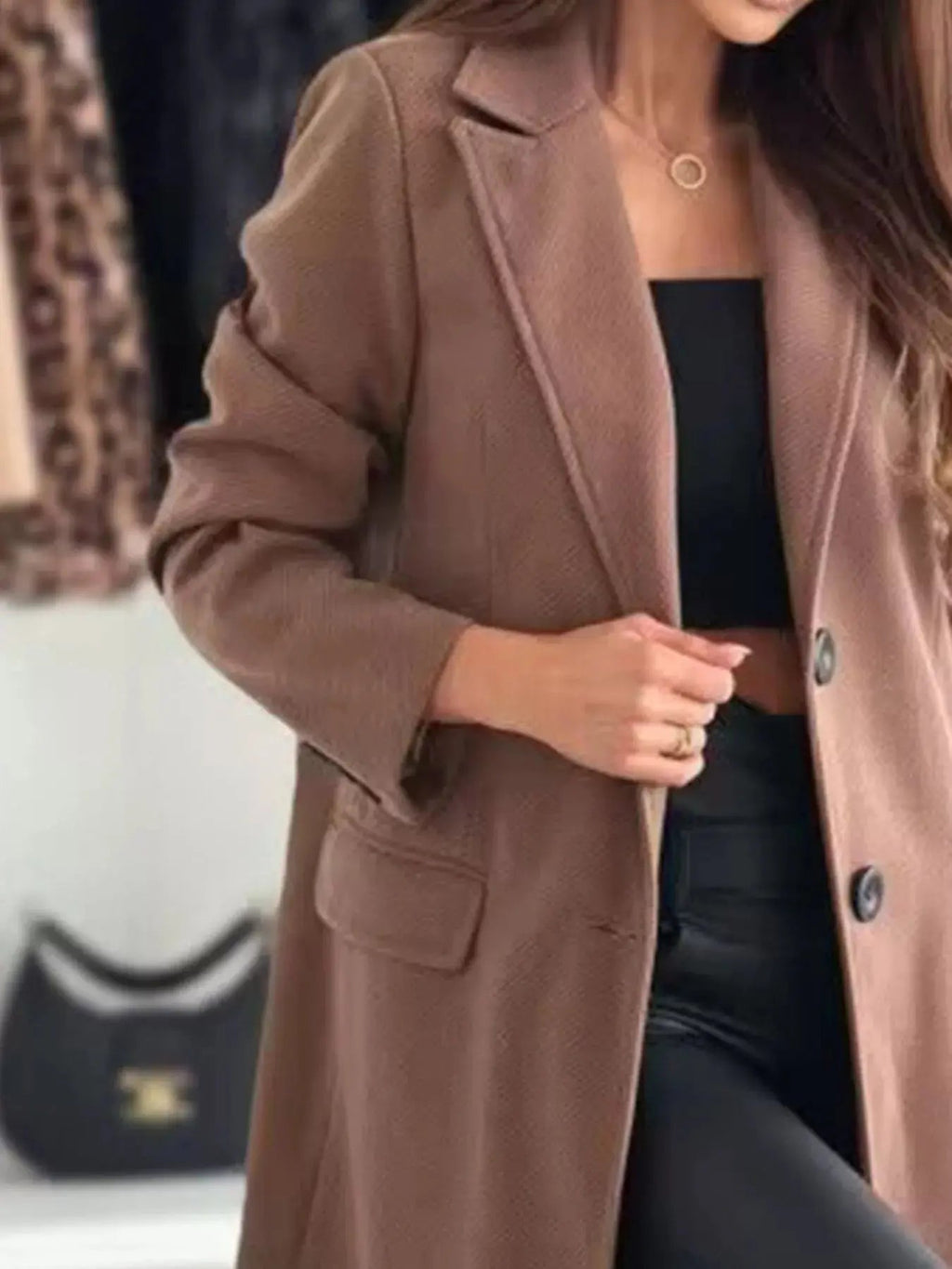 Lapel Collar Long Sleeve Coat - Charmdeals