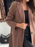 Lapel Collar Long Sleeve Coat - Charmdeals