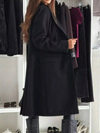 Lapel Collar Long Sleeve Coat - Charmdeals