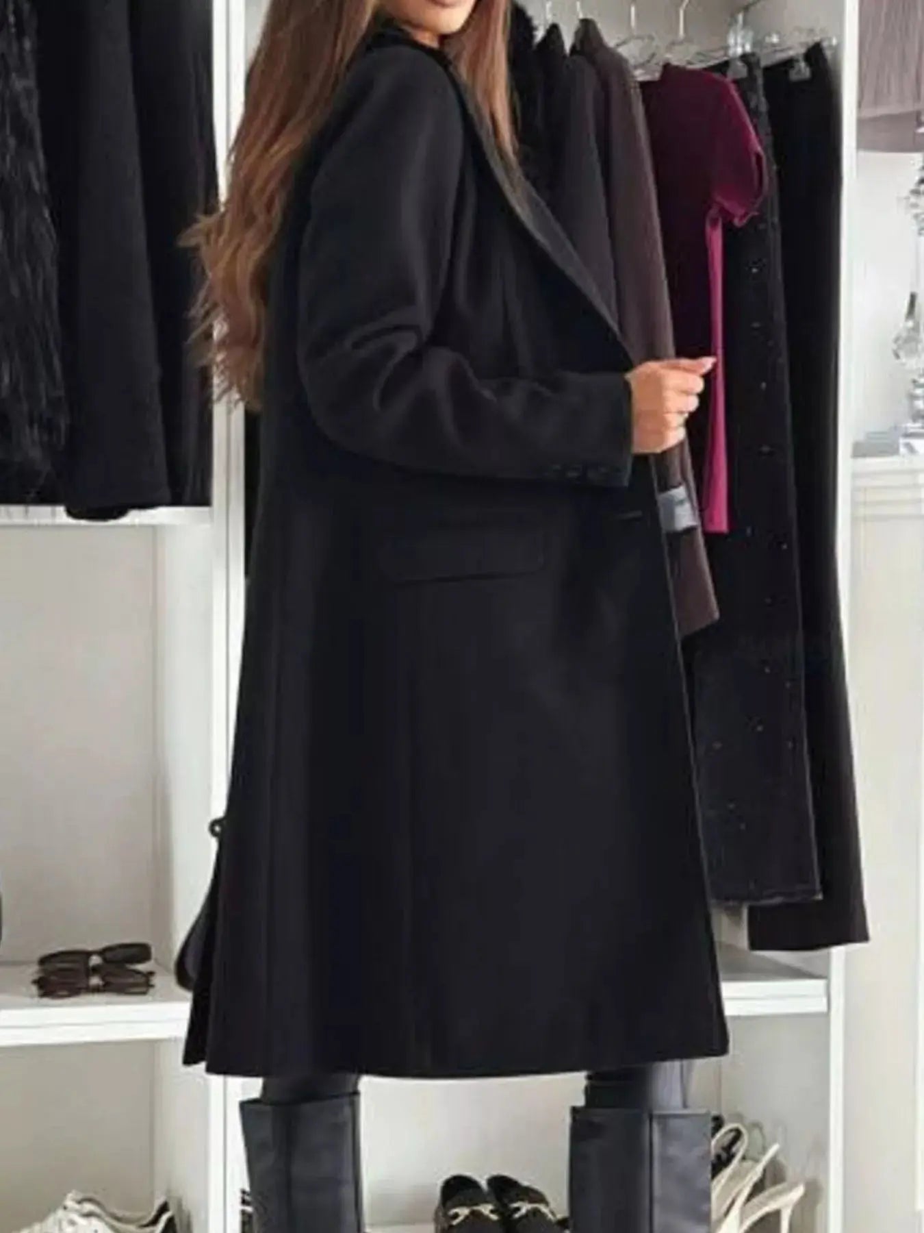 Lapel Collar Long Sleeve Coat - Charmdeals