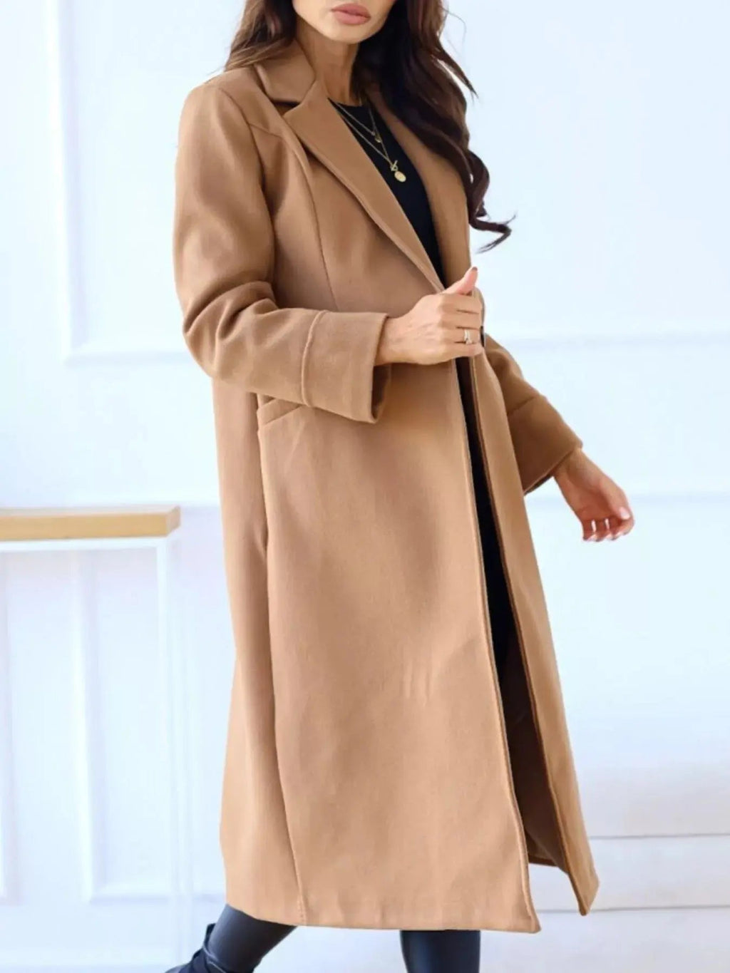 Lapel Collar Wool Blend Overcoat - Charmdeals