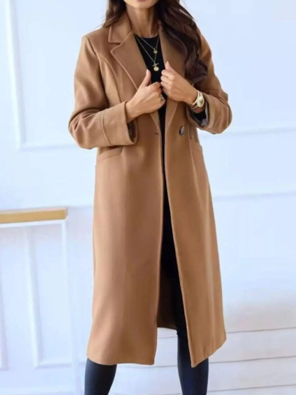Lapel Collar Wool Blend Overcoat - Charmdeals