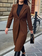 Lapel Collar Wool Blend Overcoat - Charmdeals