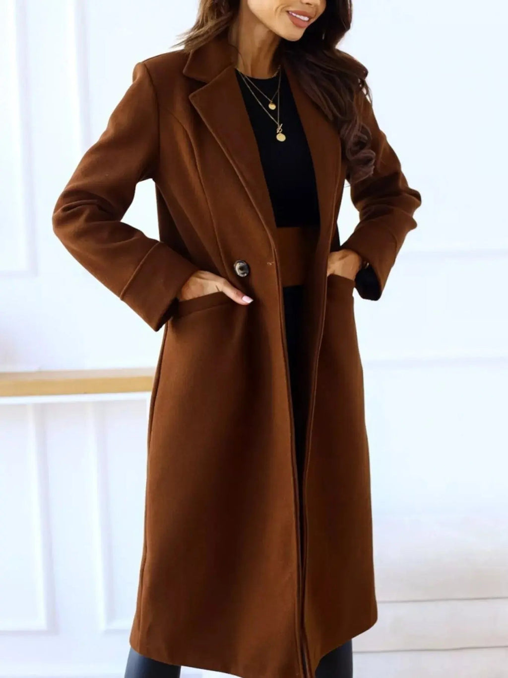 Lapel Collar Wool Blend Overcoat - Charmdeals