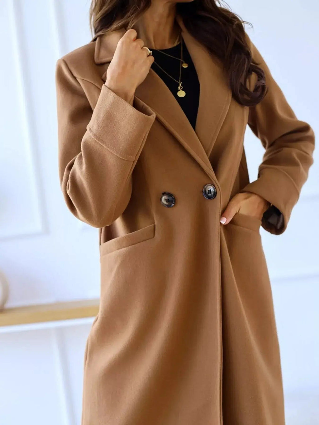 Lapel Collar Wool Blend Overcoat - Charmdeals