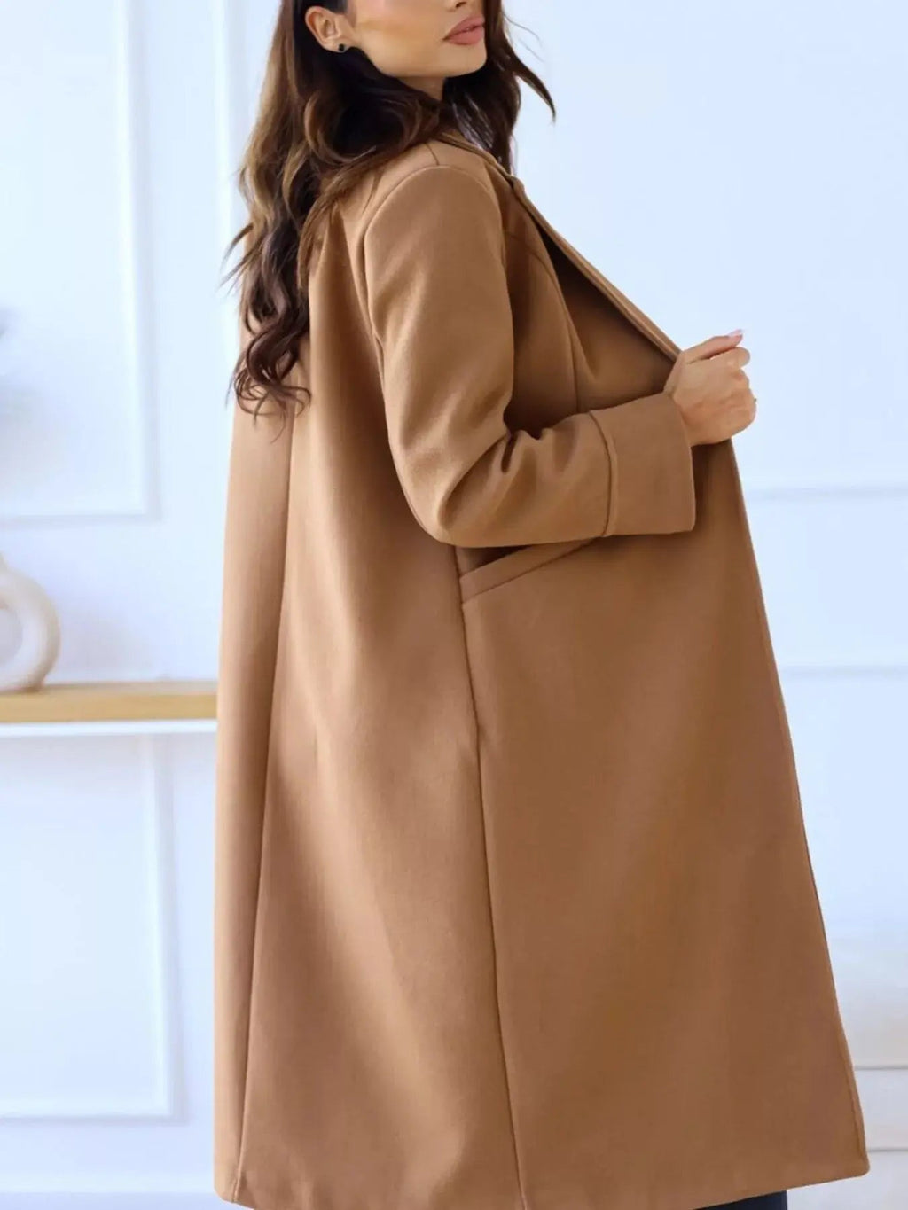 Lapel Collar Wool Blend Overcoat - Charmdeals