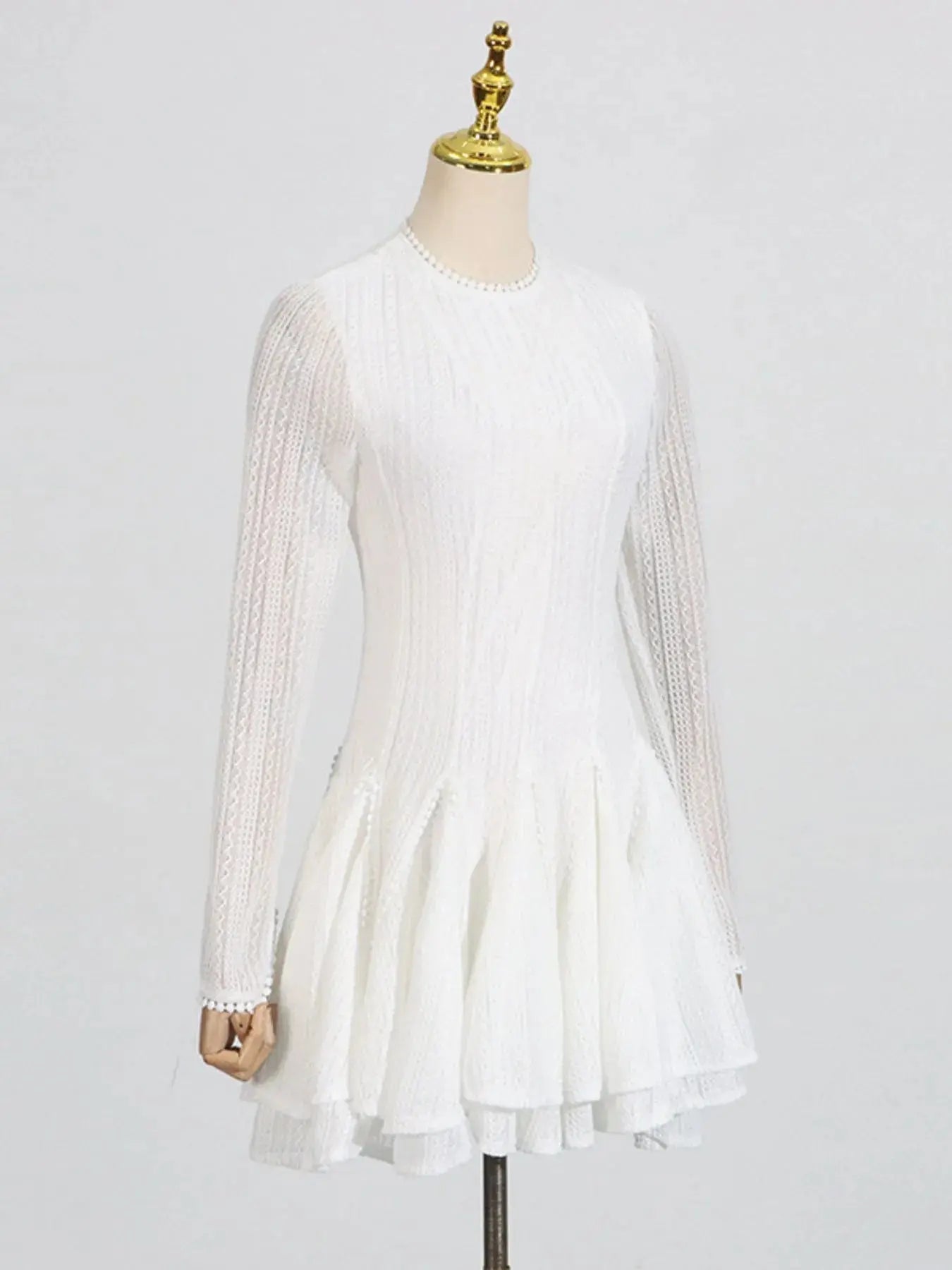 Layered Round Neck Long Sleeve Dress - Charmdeals