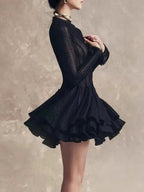 Layered Round Neck Long Sleeve Dress - Charmdeals