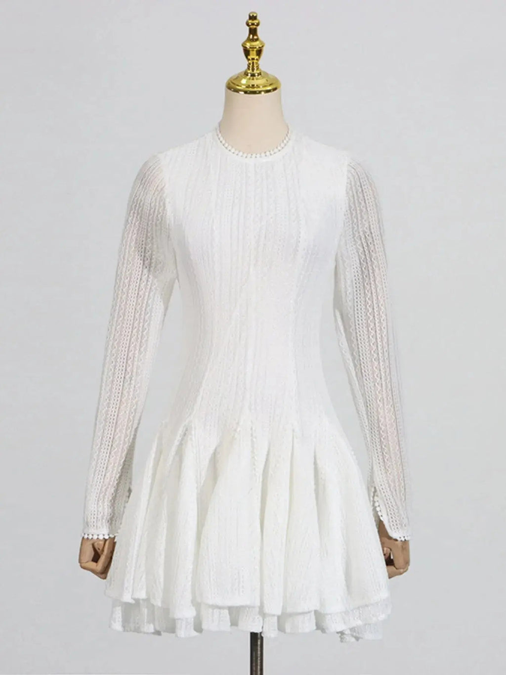 Layered Round Neck Long Sleeve Dress - Charmdeals