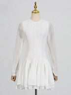 Layered Round Neck Long Sleeve Dress - Charmdeals