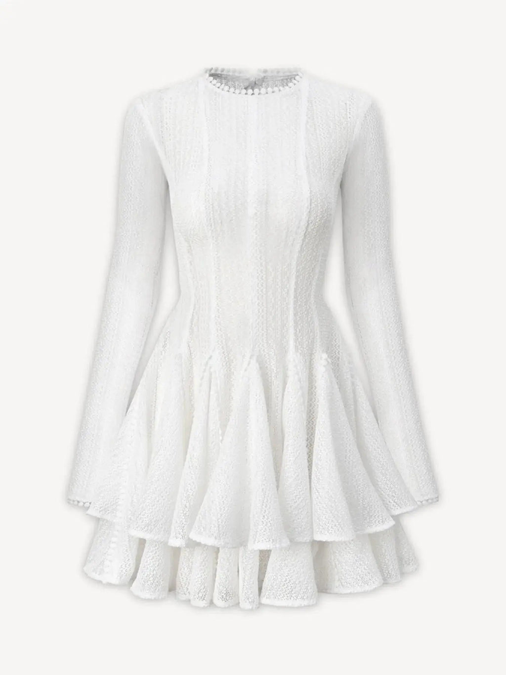 Layered Round Neck Long Sleeve Dress - Charmdeals