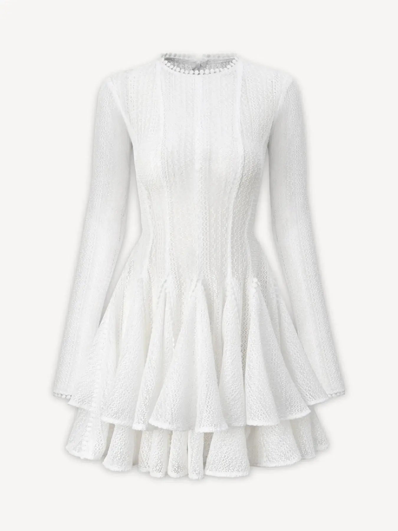 Layered Round Neck Long Sleeve Dress - Charmdeals
