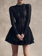 Layered Round Neck Long Sleeve Dress - Charmdeals