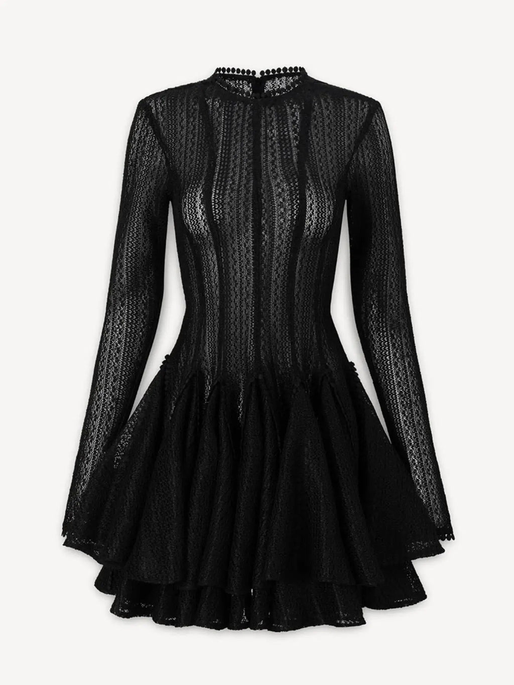 Layered Round Neck Long Sleeve Dress - Charmdeals