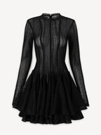 Layered Round Neck Long Sleeve Dress - Charmdeals