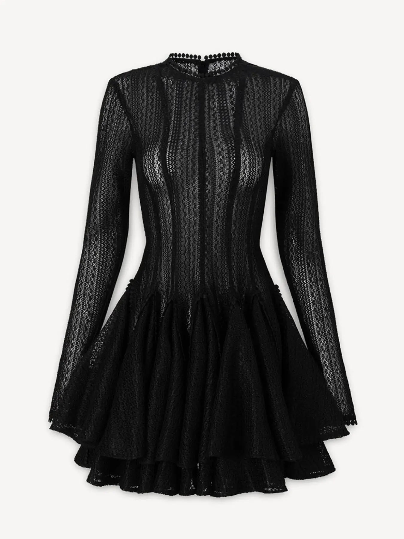 Layered Round Neck Long Sleeve Dress - Charmdeals