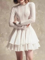 Layered Round Neck Long Sleeve Dress - Charmdeals