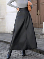 Leather A - Line Midi Skirt - Charmdeals