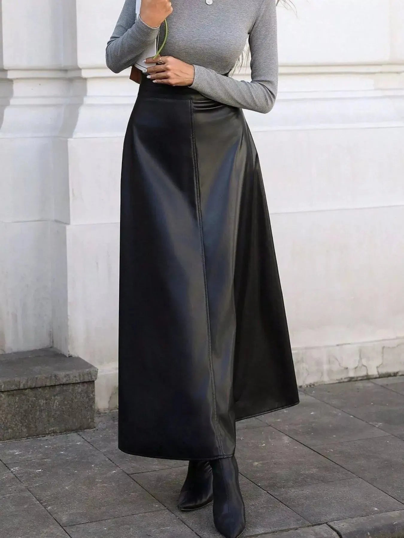 Leather A - Line Midi Skirt - Charmdeals