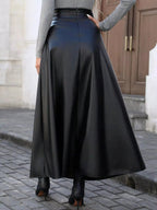 Leather A - Line Midi Skirt - Charmdeals