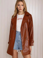 Leather Double - Breasted Jacket - Charmdeals