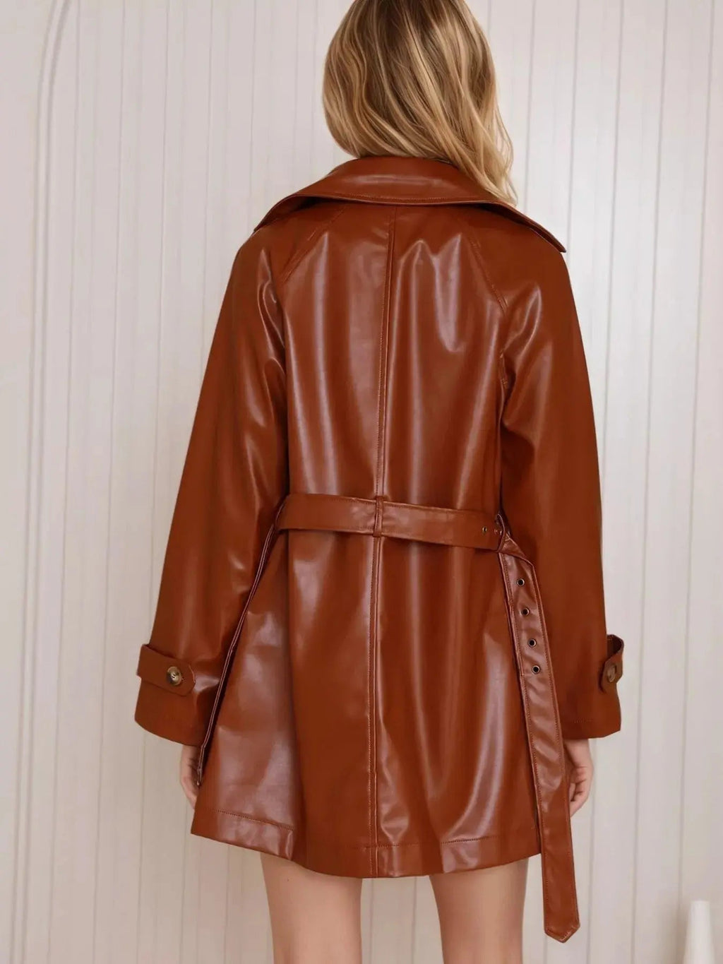 Leather Double - Breasted Jacket - Charmdeals