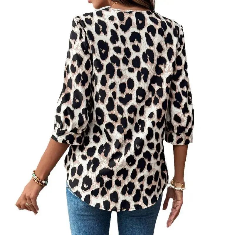 Leopard Print 3/4 Sleeve Blouse - Charmdeals
