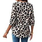 Leopard Print 3/4 Sleeve Blouse - Charmdeals