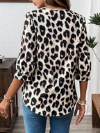Leopard Print 3/4 Sleeve Blouse - Charmdeals