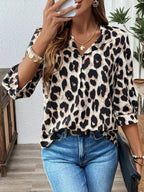 Leopard Print 3/4 Sleeve Blouse - Charmdeals