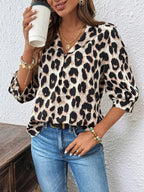 Leopard Print 3/4 Sleeve Blouse - Charmdeals
