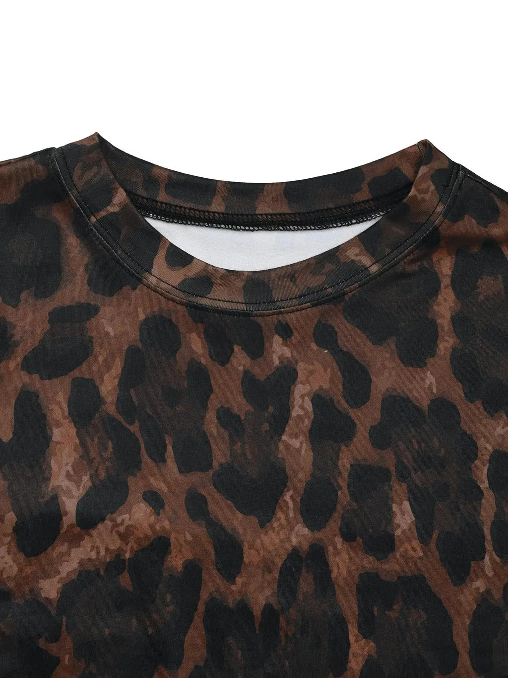 Leopard Round Neck Top and Skirt Set - Charmdeals