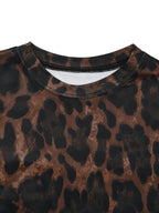 Leopard Round Neck Top and Skirt Set - Charmdeals