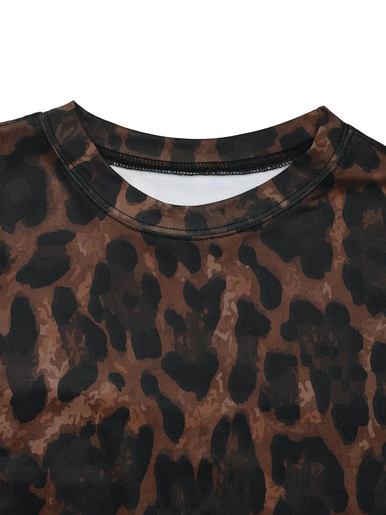 Leopard Round Neck Top and Skirt Set - Charmdeals