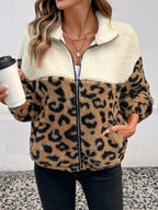 Leopard Zip Up Fleece Jacket - Charmdeals